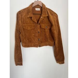 Brown Corduroy Button Up Cropped Jacket